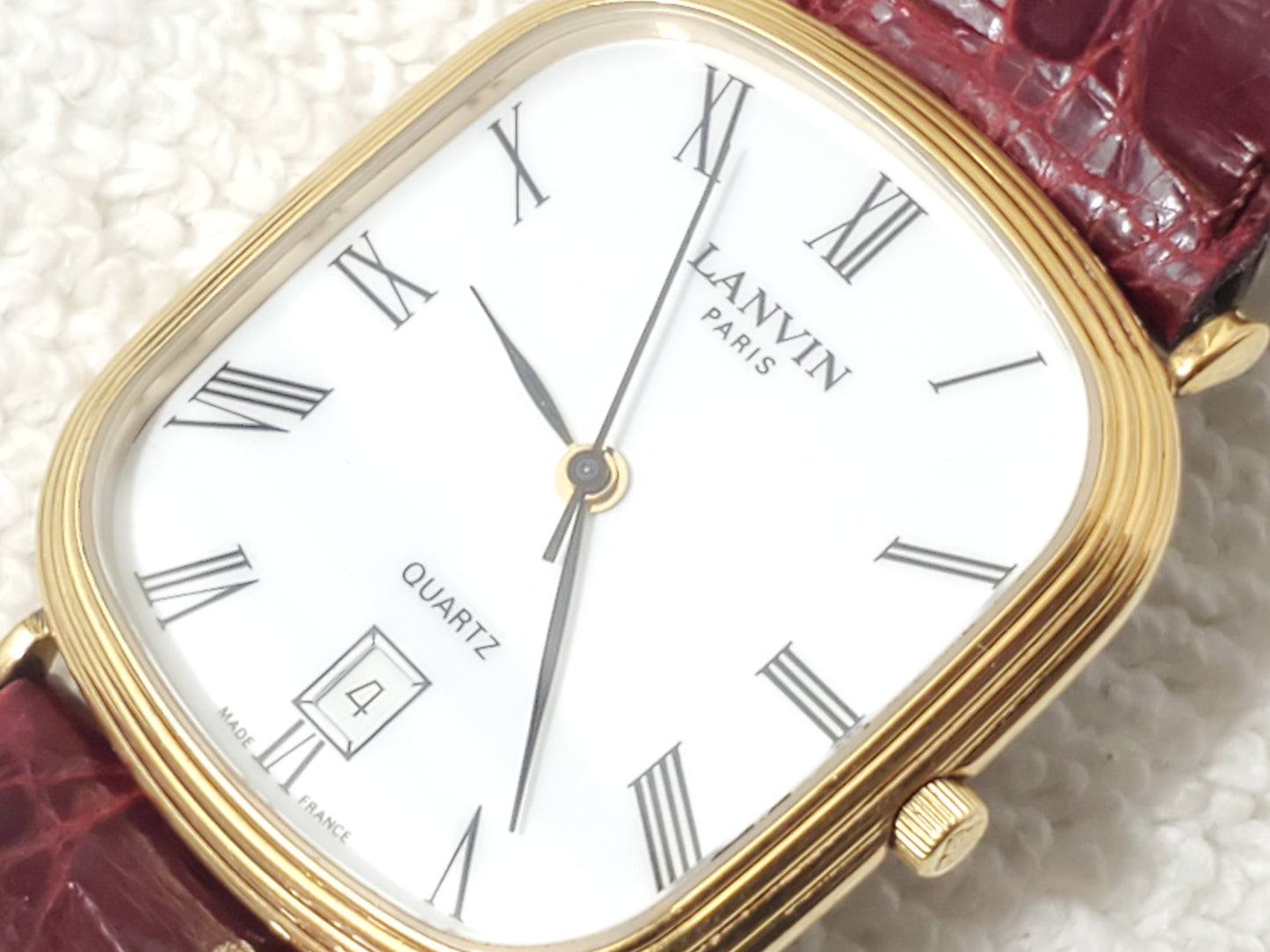 Vintage Lanvin Paris Women's France Made Date Watch 7 Jewels Gold Plated Croc
