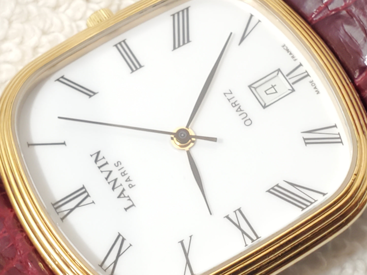 Vintage Lanvin Paris Women's France Made Date Watch 7 Jewels Gold Plated Croc