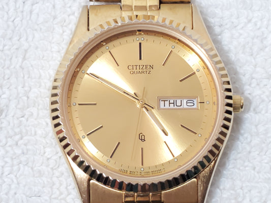 Vintage Citizen CQ Men's Presidential Day Date Gold Tone Watch Stainless Steel