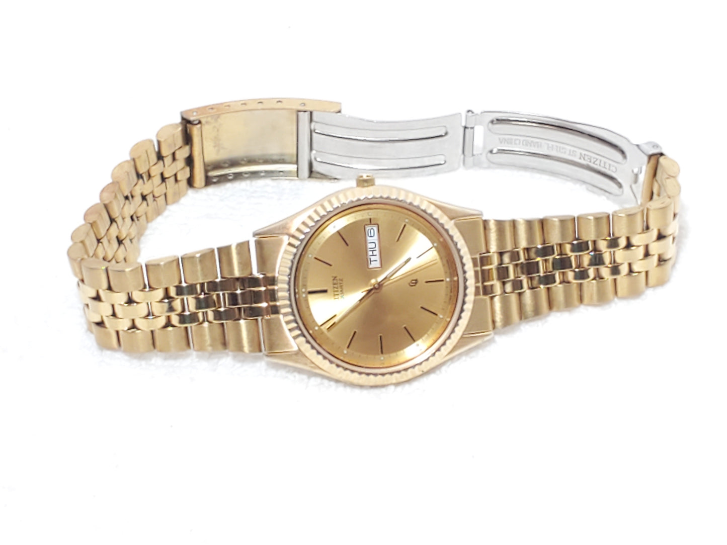Vintage Citizen CQ Men's Presidential Day Date Gold Tone Watch Stainless Steel