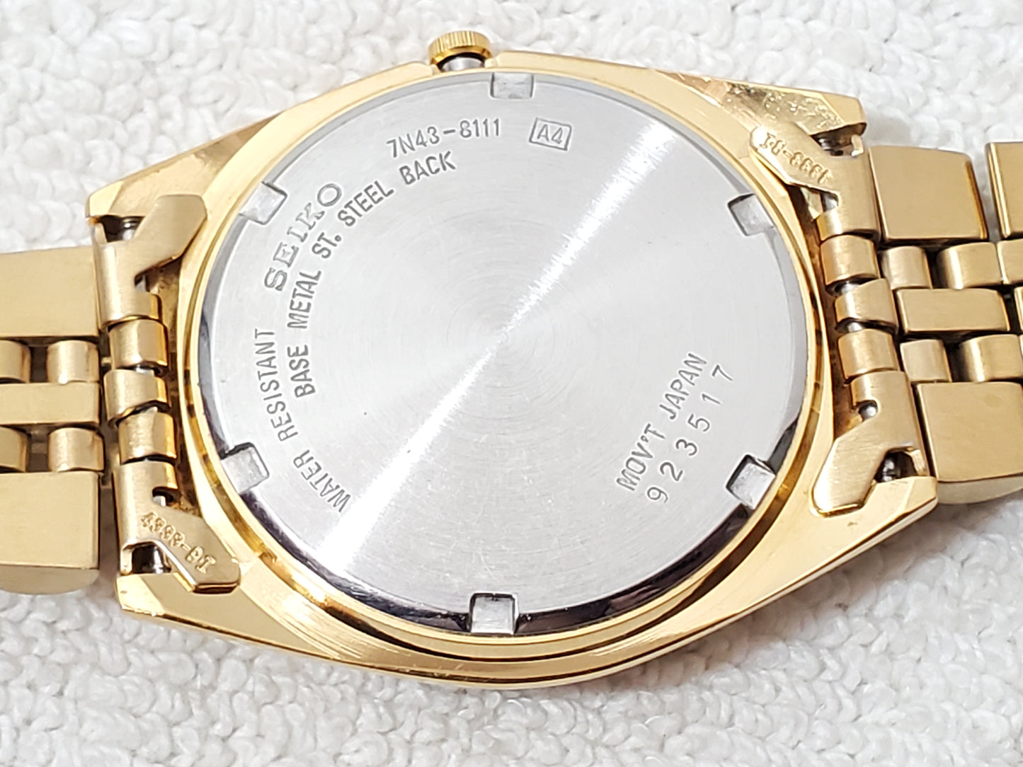 Vintage Seiko Men's Presidential Day Date Gold Tone Watch Black Dial One Jewel