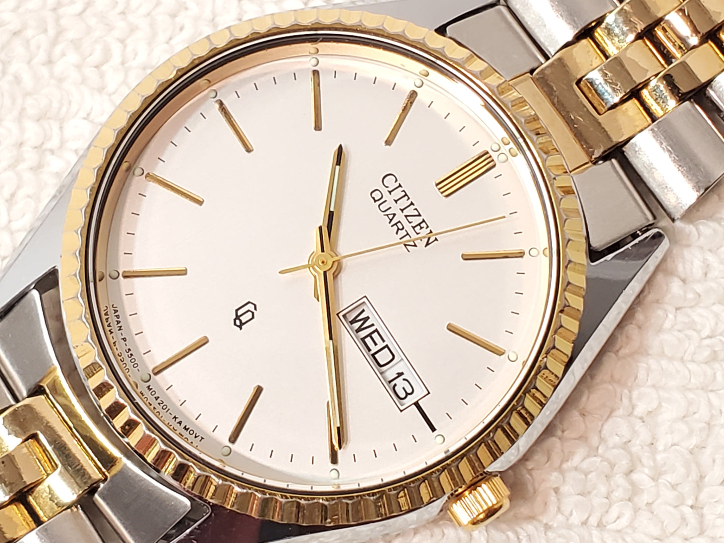 Citizen CQ Presidential Vintage Watch Silver Dial Day Date Two Tone Men's