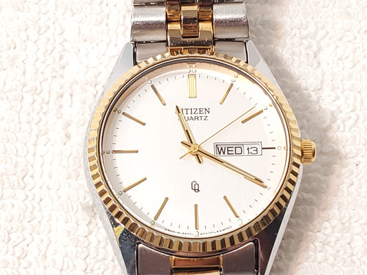 Citizen CQ Presidential Vintage Watch Silver Dial Day Date Two Tone Men's