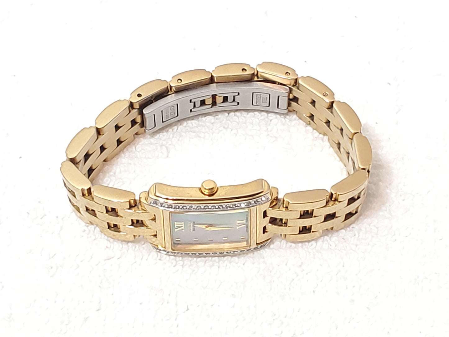 Citizen Eco Drive Ladies Watch Gold Plated Mother Pearl Dial Swarovski Crystals