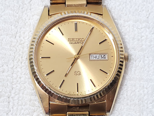 Vintage Seiko SQ Men's Presidential Day Date Gold Tone Quartz Watch One Jewel