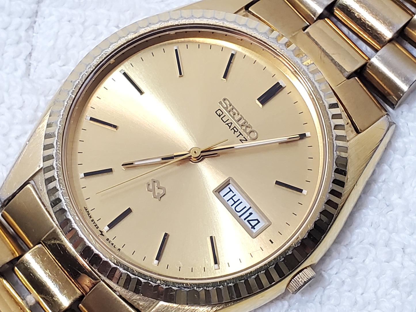 Vintage Seiko SQ Men's Presidential Day Date Gold Tone Quartz Watch One Jewel