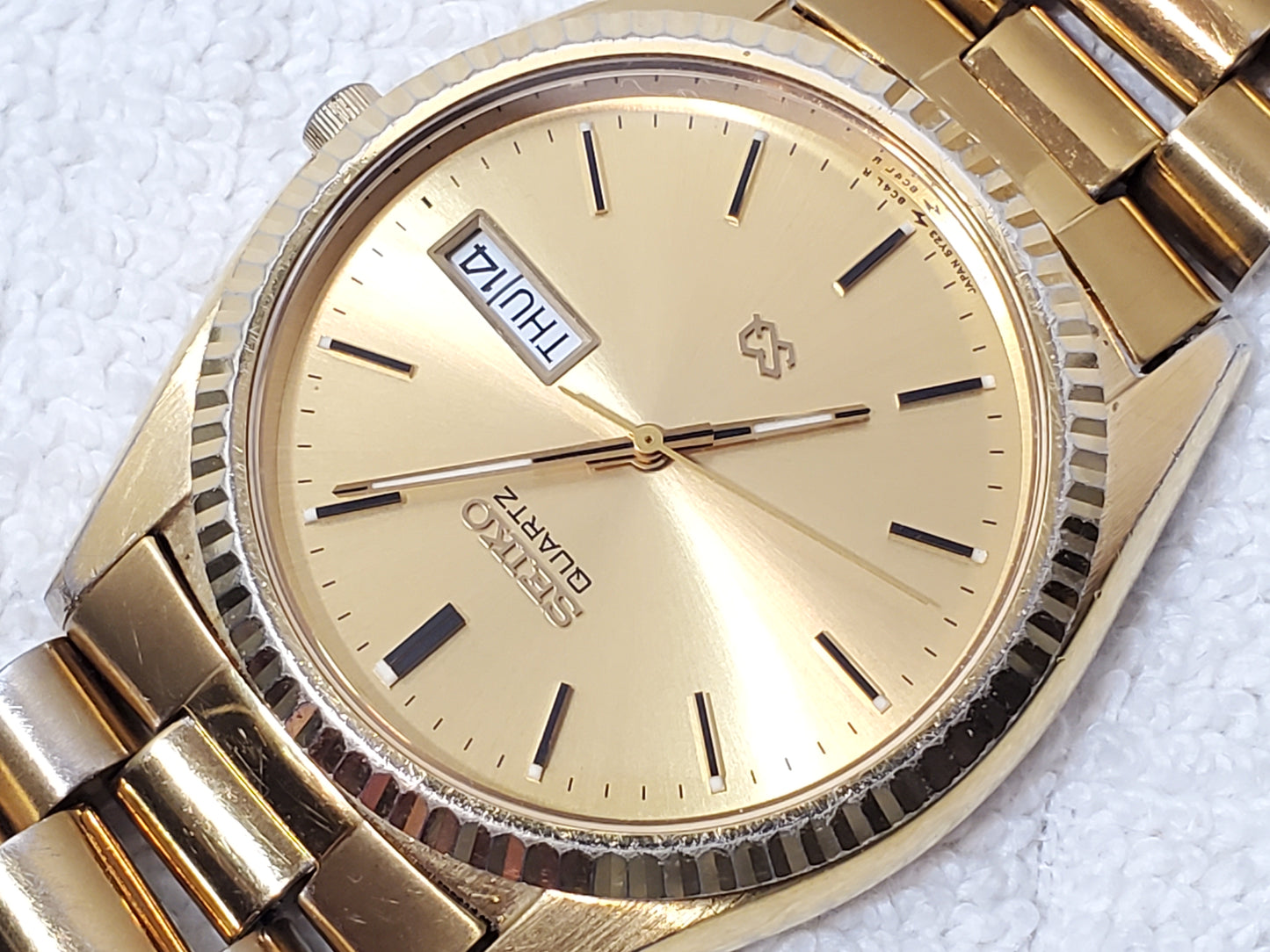 Vintage Seiko SQ Men's Presidential Day Date Gold Tone Quartz Watch One Jewel