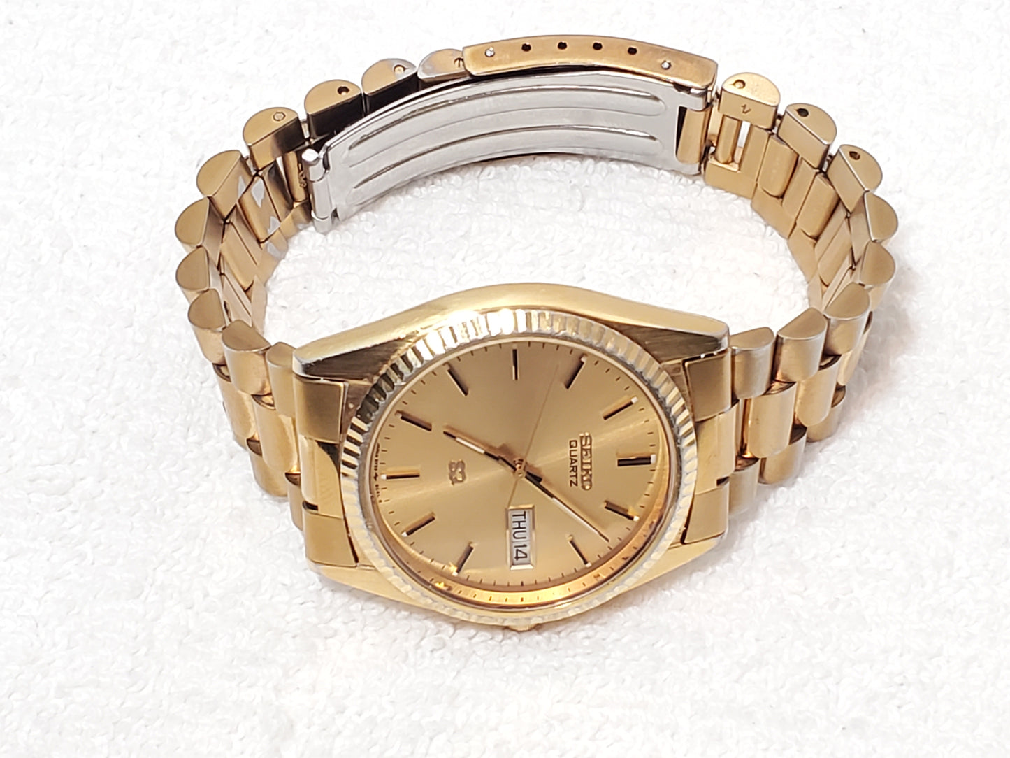 Vintage Seiko SQ Men's Presidential Day Date Gold Tone Quartz Watch One Jewel