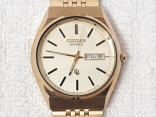 Citizen CQ Men's Day Date Vintage Gold Plated Quartz Watch Stainless Steel