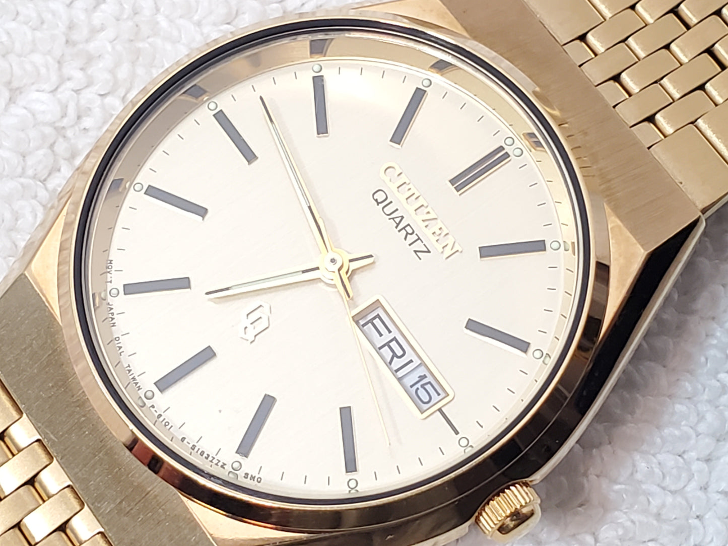 Citizen CQ Men's Day Date Vintage Gold Plated Quartz Watch Stainless Steel