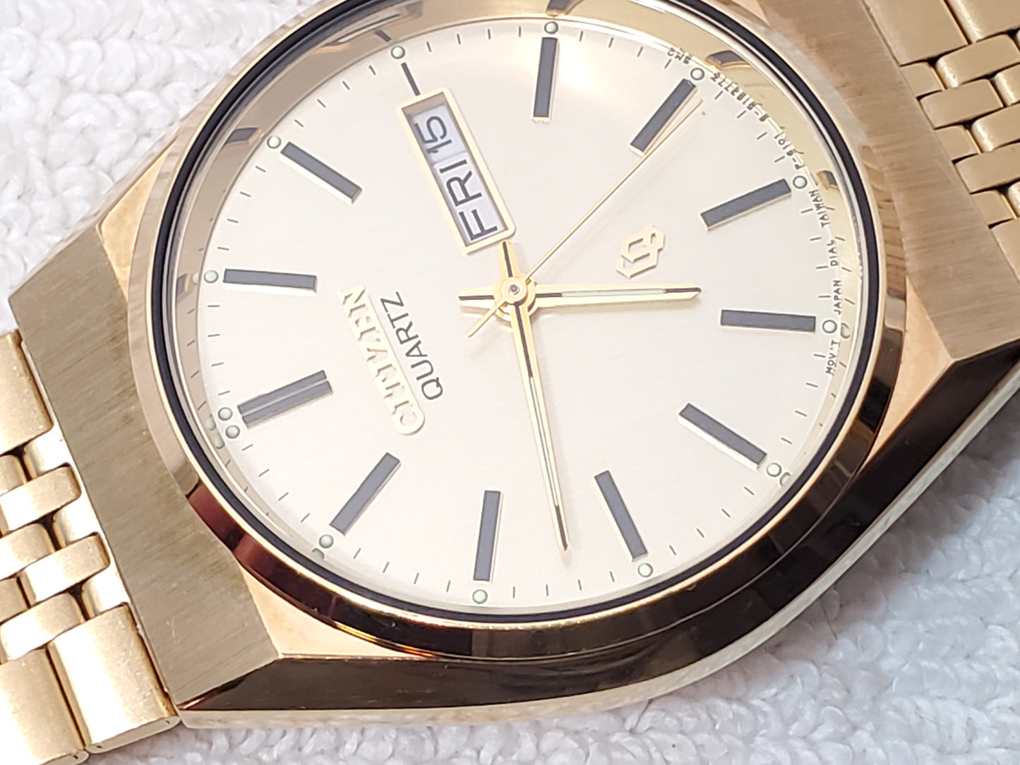 Citizen CQ Men's Day Date Vintage Gold Plated Quartz Watch Stainless Steel