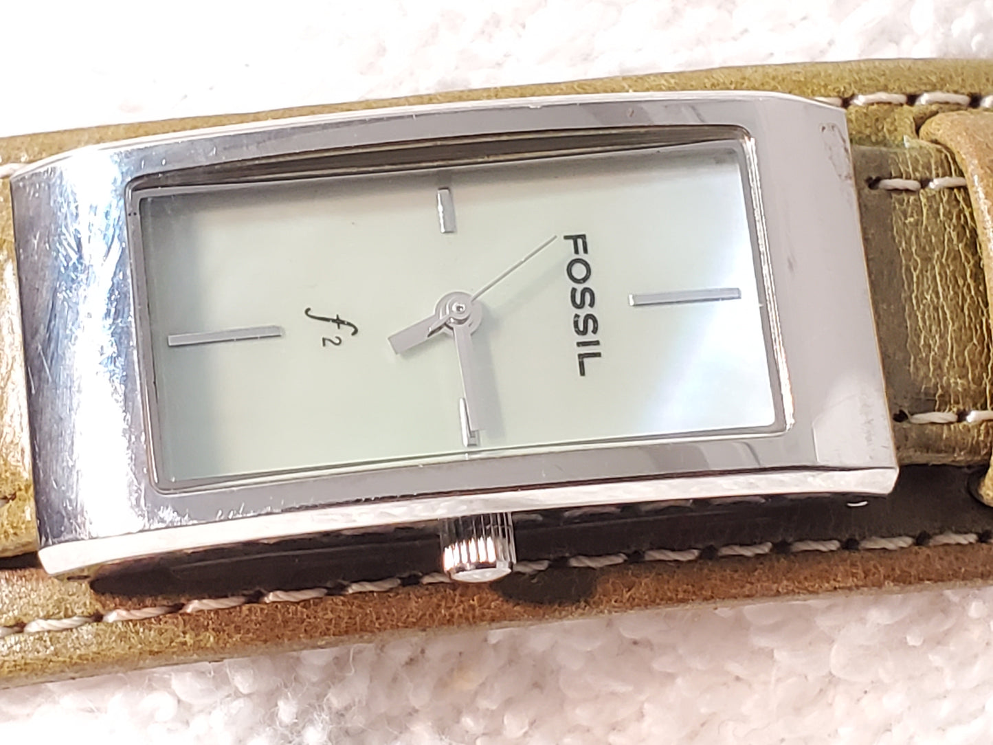 Fossil Women's Vintage Quartz Watch One Jewel Mother Pearl Dial Green Leather