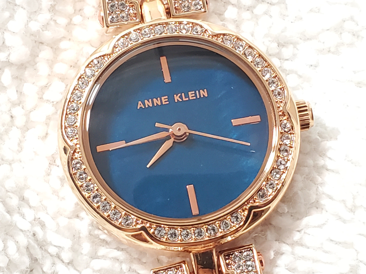 Anne Klein Women's Rose Gold Tone Watch Swarovski Crystals Blue Dial New