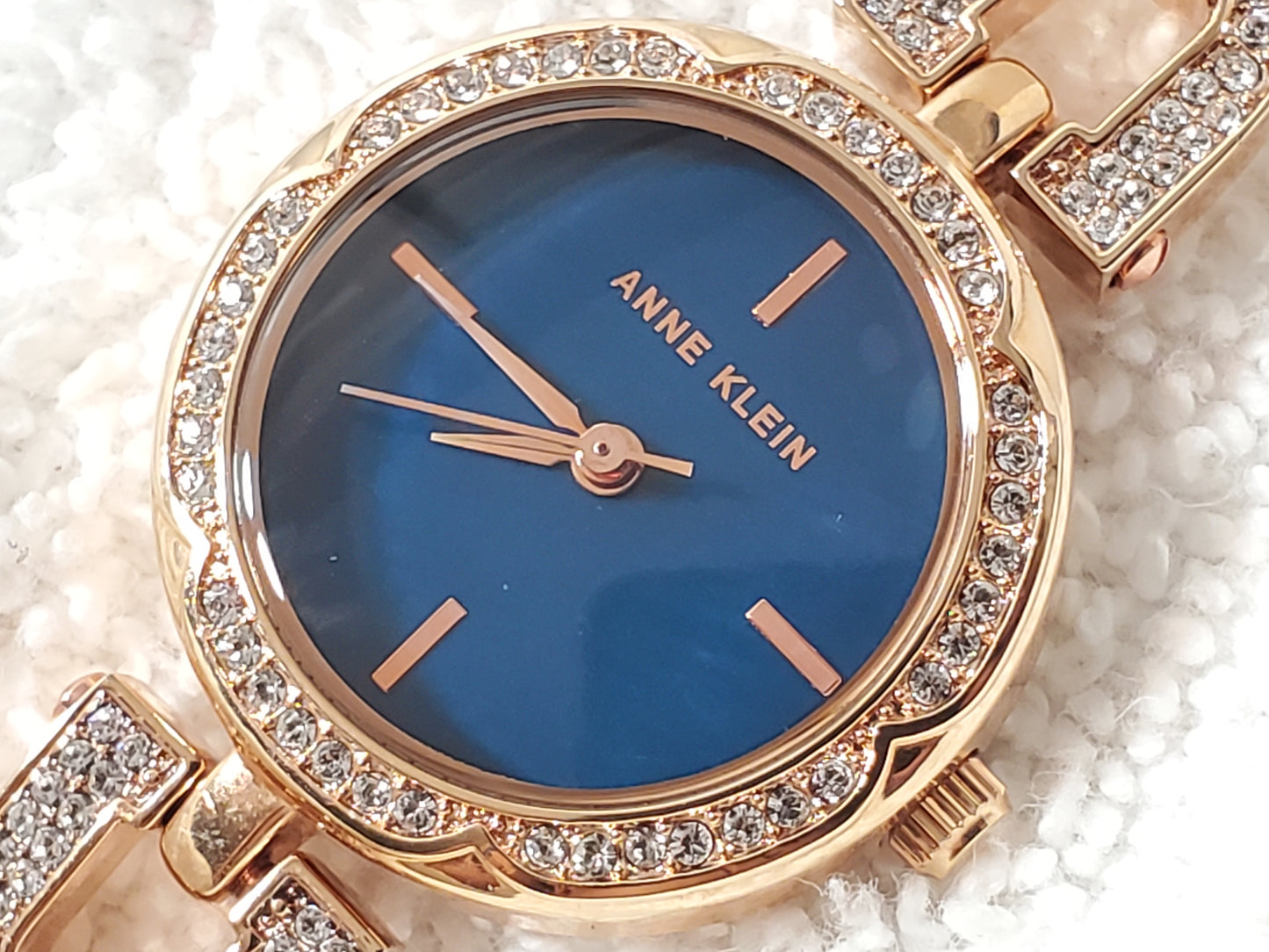 Anne Klein Women's Rose Gold Tone Watch Swarovski Crystals Blue Dial New