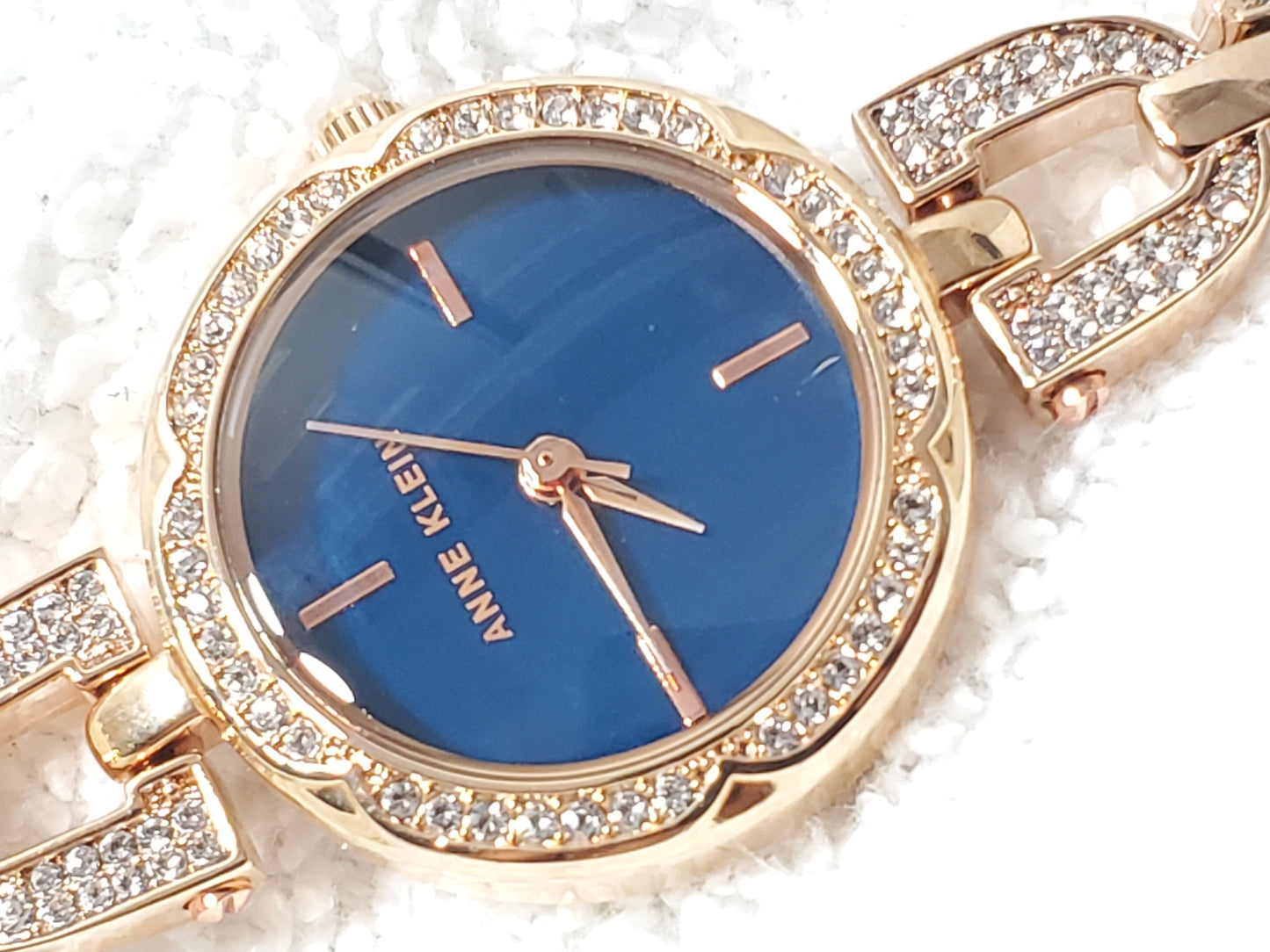 Anne Klein Women's Rose Gold Tone Watch Swarovski Crystals Blue Dial New