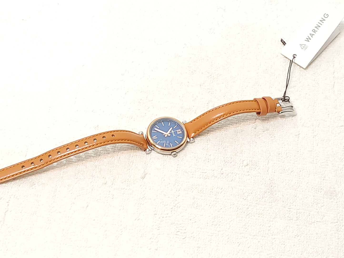 Fossil Carlie Women's Quartz Watch Blue Dial Mini Leather Gold Tone Bezel NEW