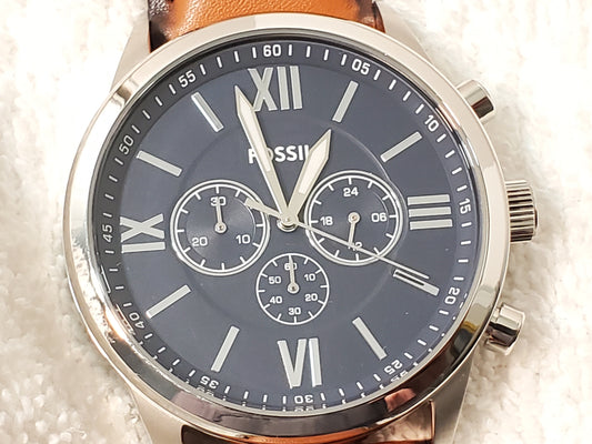 Fossil Flynn Chronograph Men's Quartz Watch Black Dial Brown Leather Strap