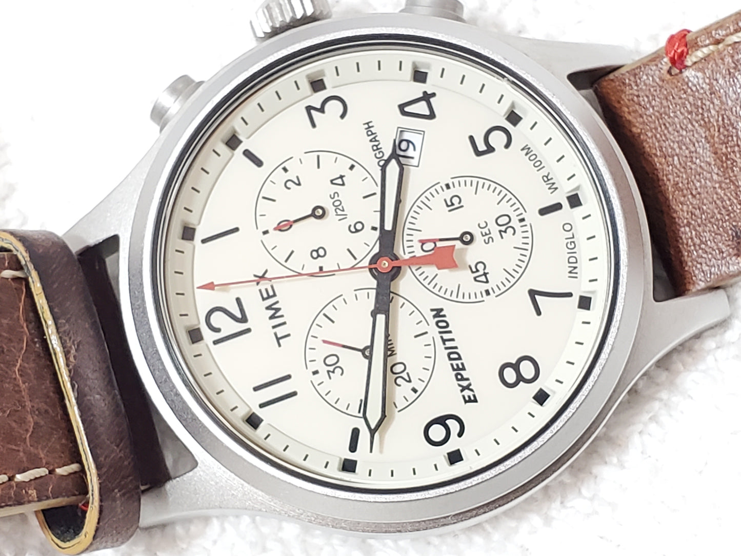 Timex Expedition Chronograph Date Indiglo Men's Vintage Watch Leather Strap