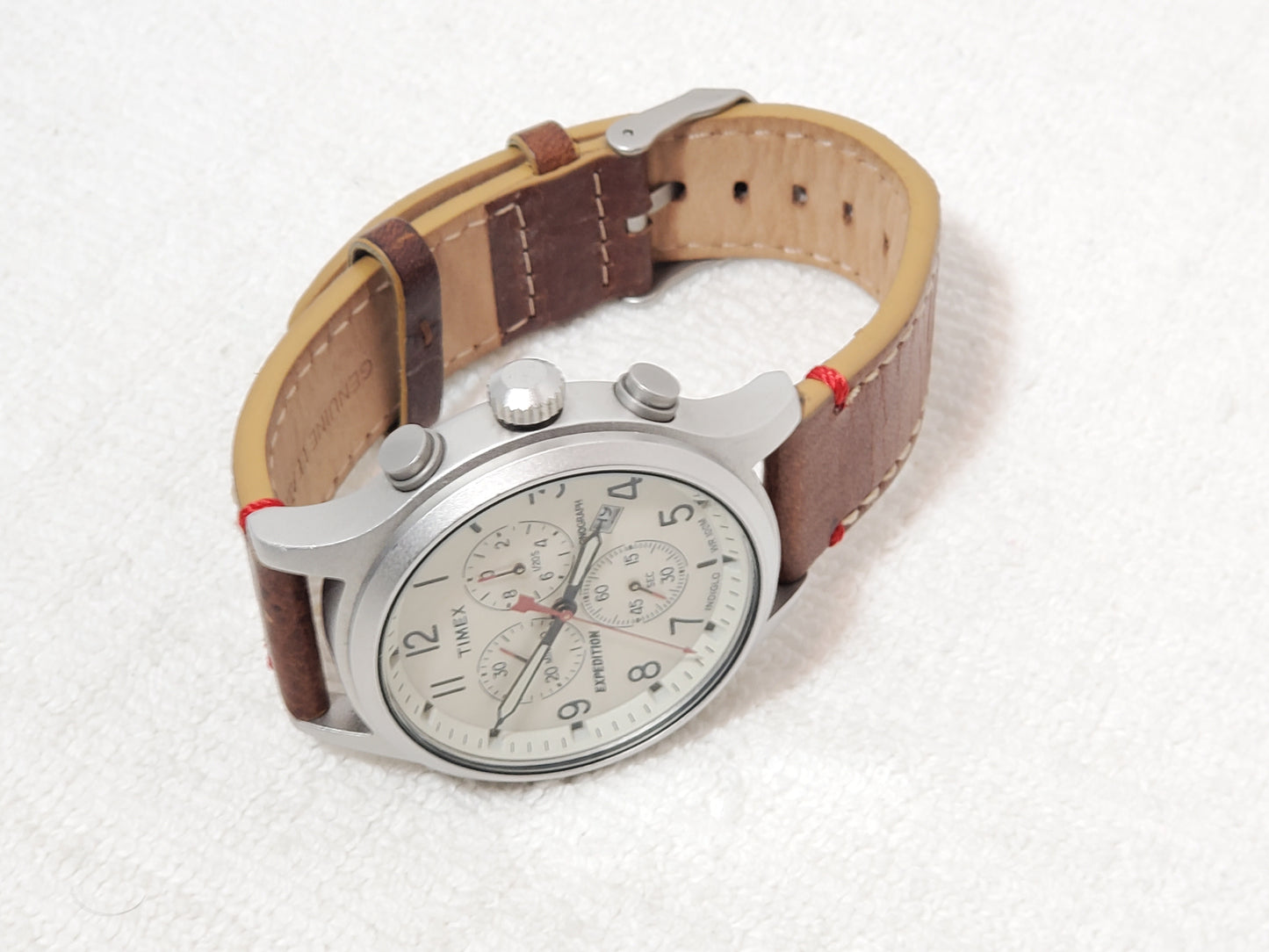 Timex Expedition Chronograph Date Indiglo Men's Vintage Watch Leather Strap