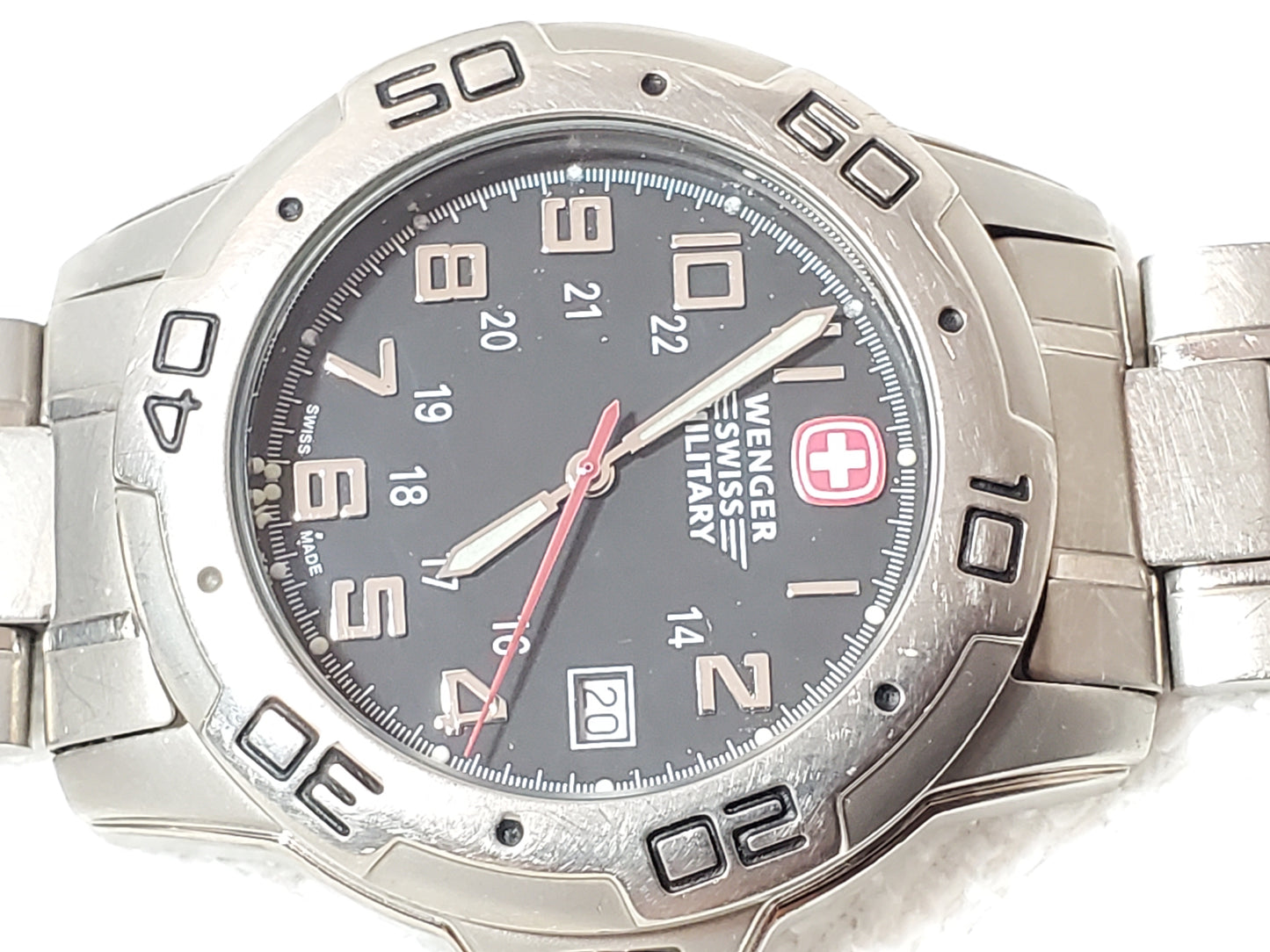 Wenger Swiss Military Men Date Titanium Watch WR 100M Black Dial 1 Jewel Vintage