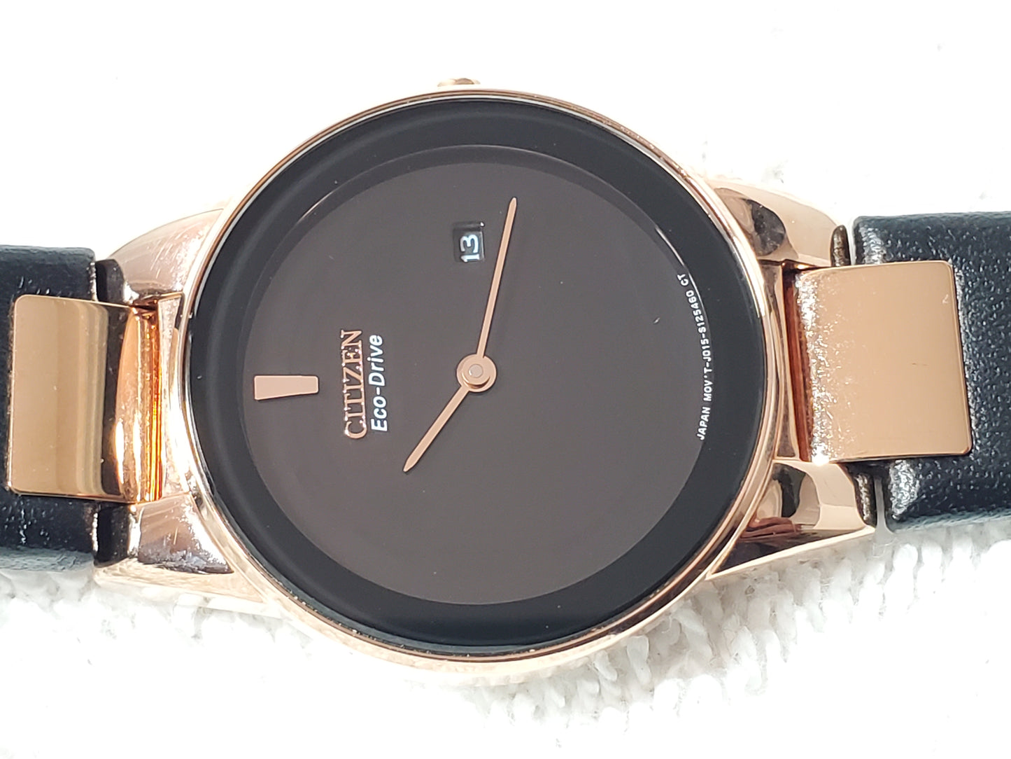 Citizen Eco Drive Axiom Rose Gold Tone Women's Watch Black Dial Leather Strap
