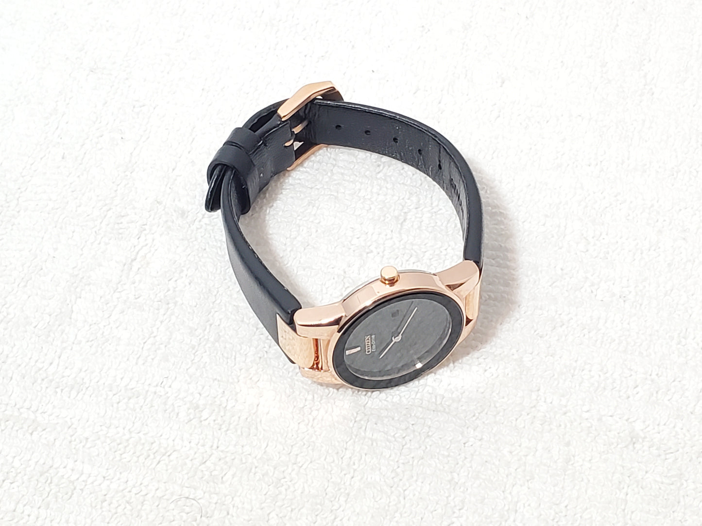 Citizen Eco Drive Axiom Rose Gold Tone Women's Watch Black Dial Leather Strap