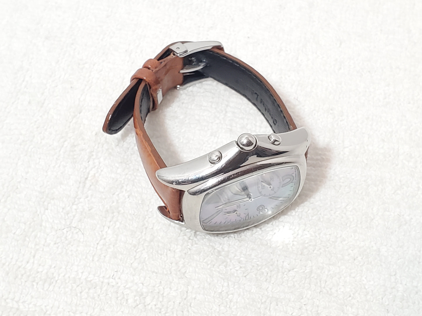 Vintage Citizen Eco Drive Women's Date Mother Pearl Dial Watch Leather Strap