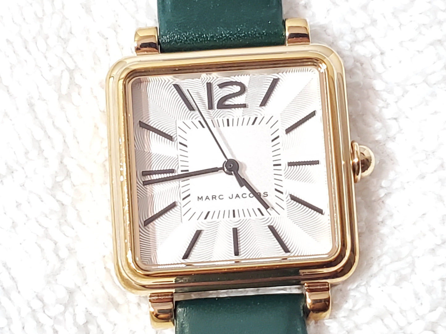 Marc Jacobs Vic MJ1492 Tank Gold Tone Women's Watch Green Leather Strap
