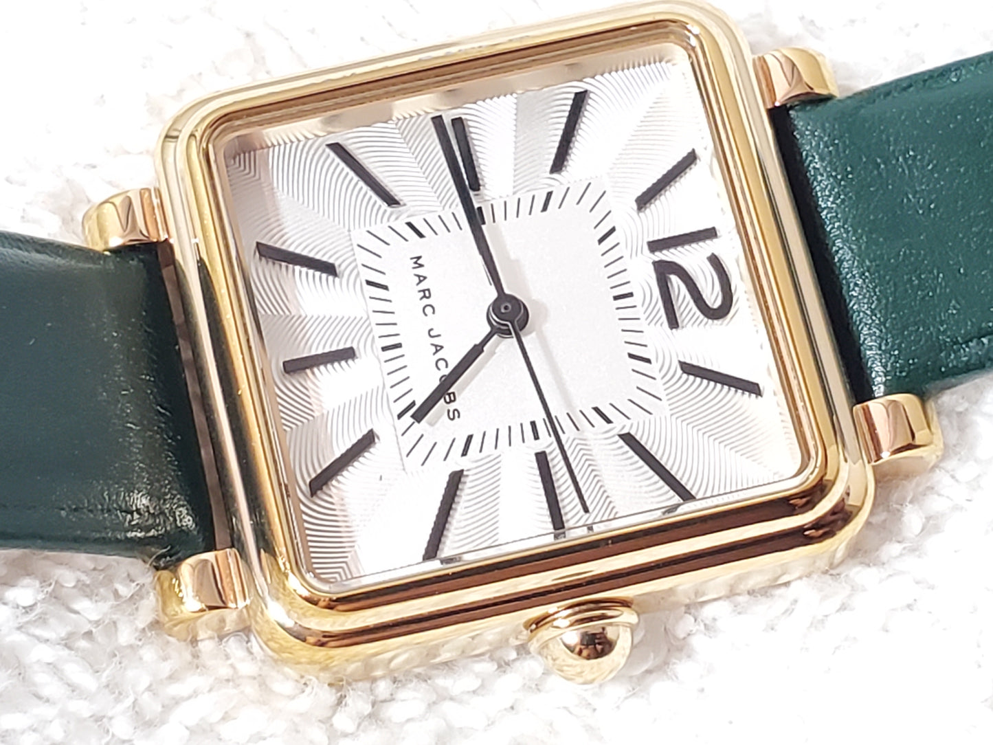 Marc Jacobs Vic MJ1492 Tank Gold Tone Women's Watch Green Leather Strap
