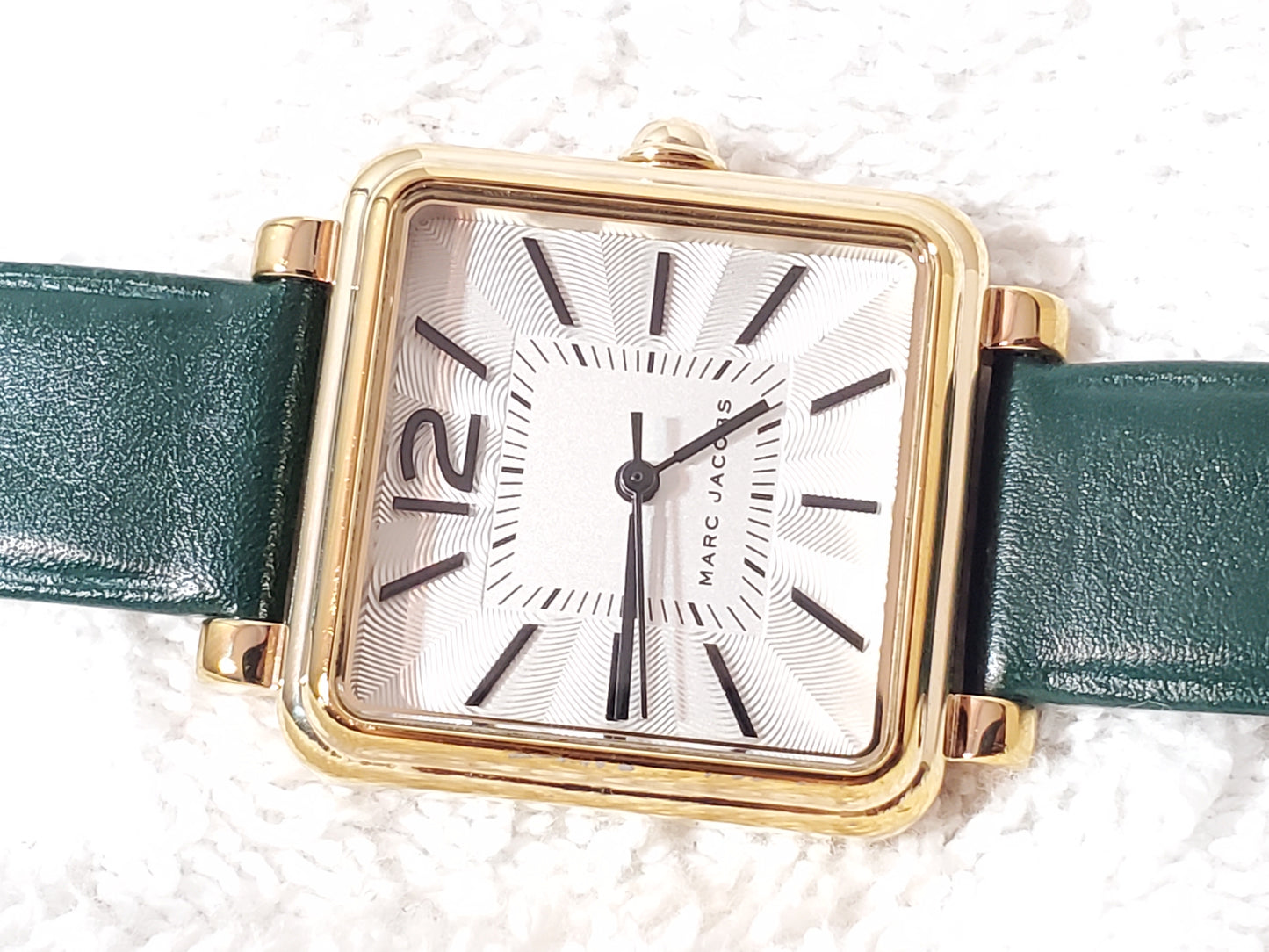 Marc Jacobs Vic MJ1492 Tank Gold Tone Women's Watch Green Leather Strap