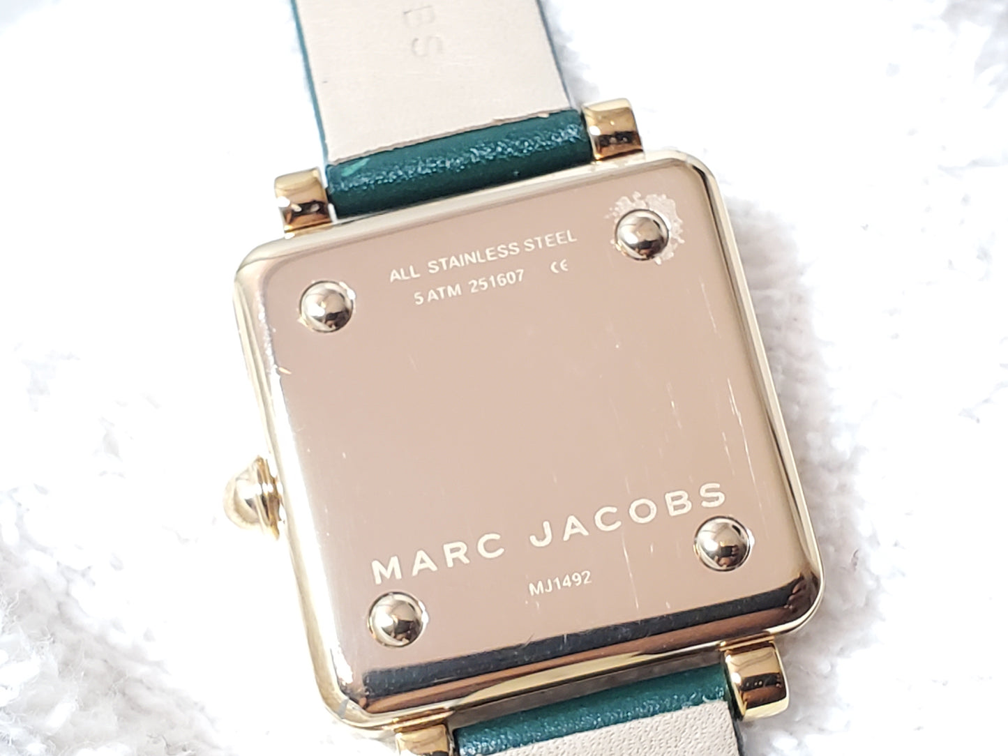 Marc Jacobs Vic MJ1492 Tank Gold Tone Women's Watch Green Leather Strap