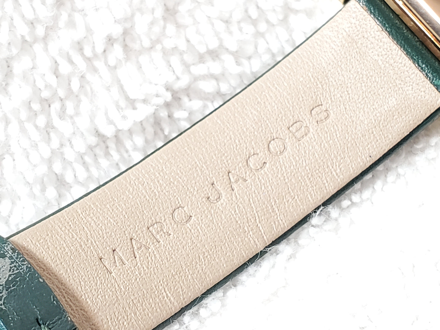 Marc Jacobs Vic MJ1492 Tank Gold Tone Women's Watch Green Leather Strap