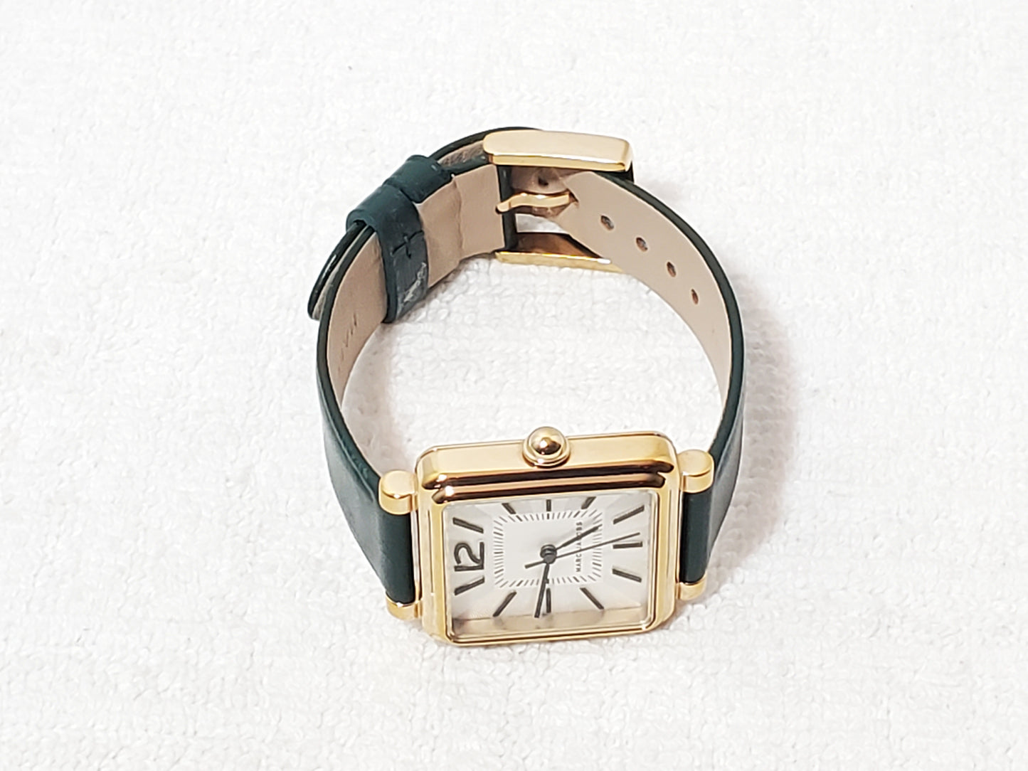 Marc Jacobs Vic MJ1492 Tank Gold Tone Women's Watch Green Leather Strap