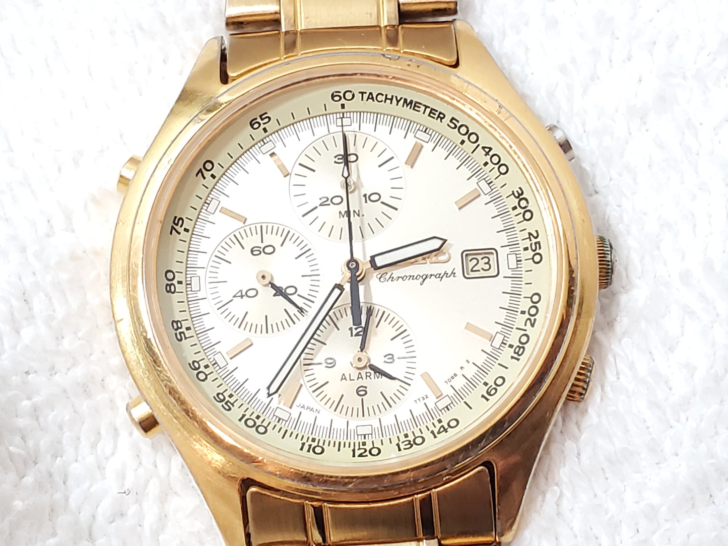 Seiko Men's Gold Tone Chronograph Date Alarm Quartz Watch Vintage