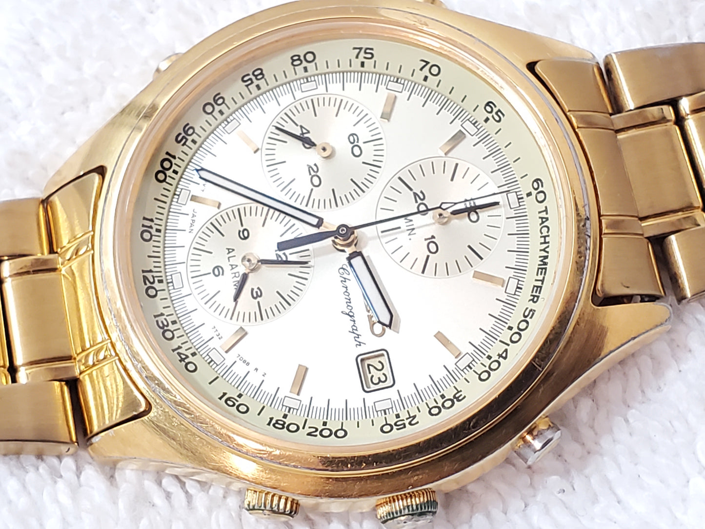 Seiko Men's Gold Tone Chronograph Date Alarm Quartz Watch Vintage