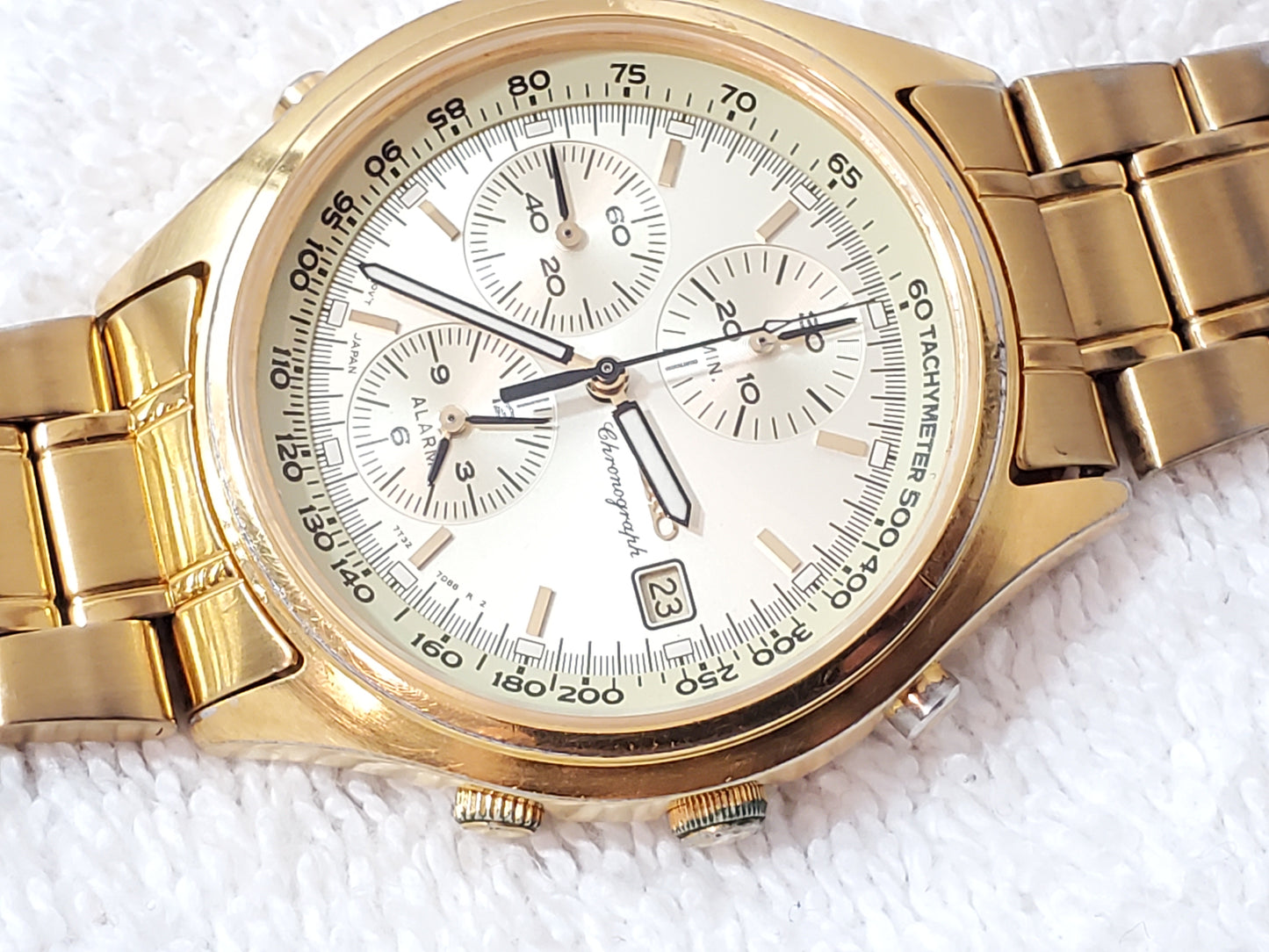 Seiko Men's Gold Tone Chronograph Date Alarm Quartz Watch Vintage