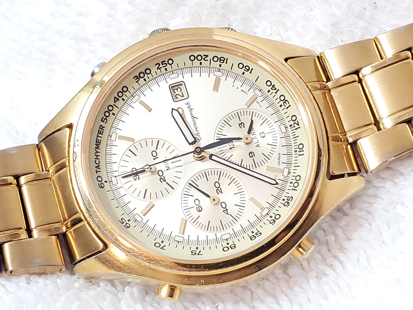Seiko Men's Gold Tone Chronograph Date Alarm Quartz Watch Vintage