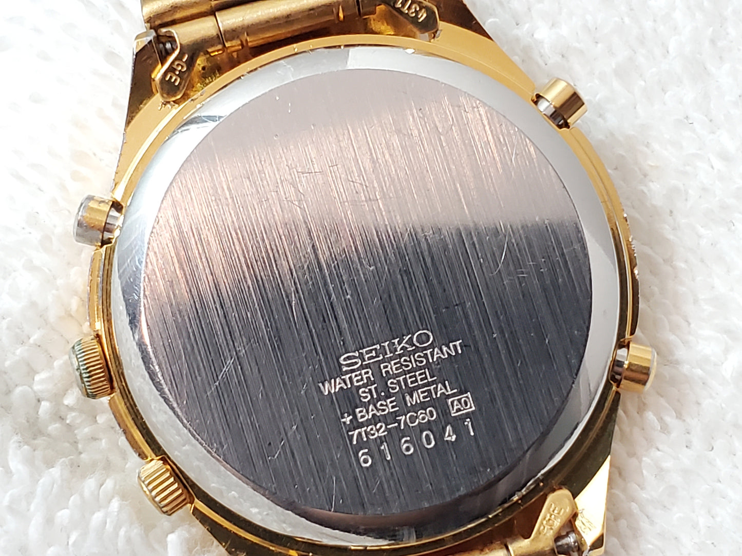 Seiko Men's Gold Tone Chronograph Date Alarm Quartz Watch Vintage