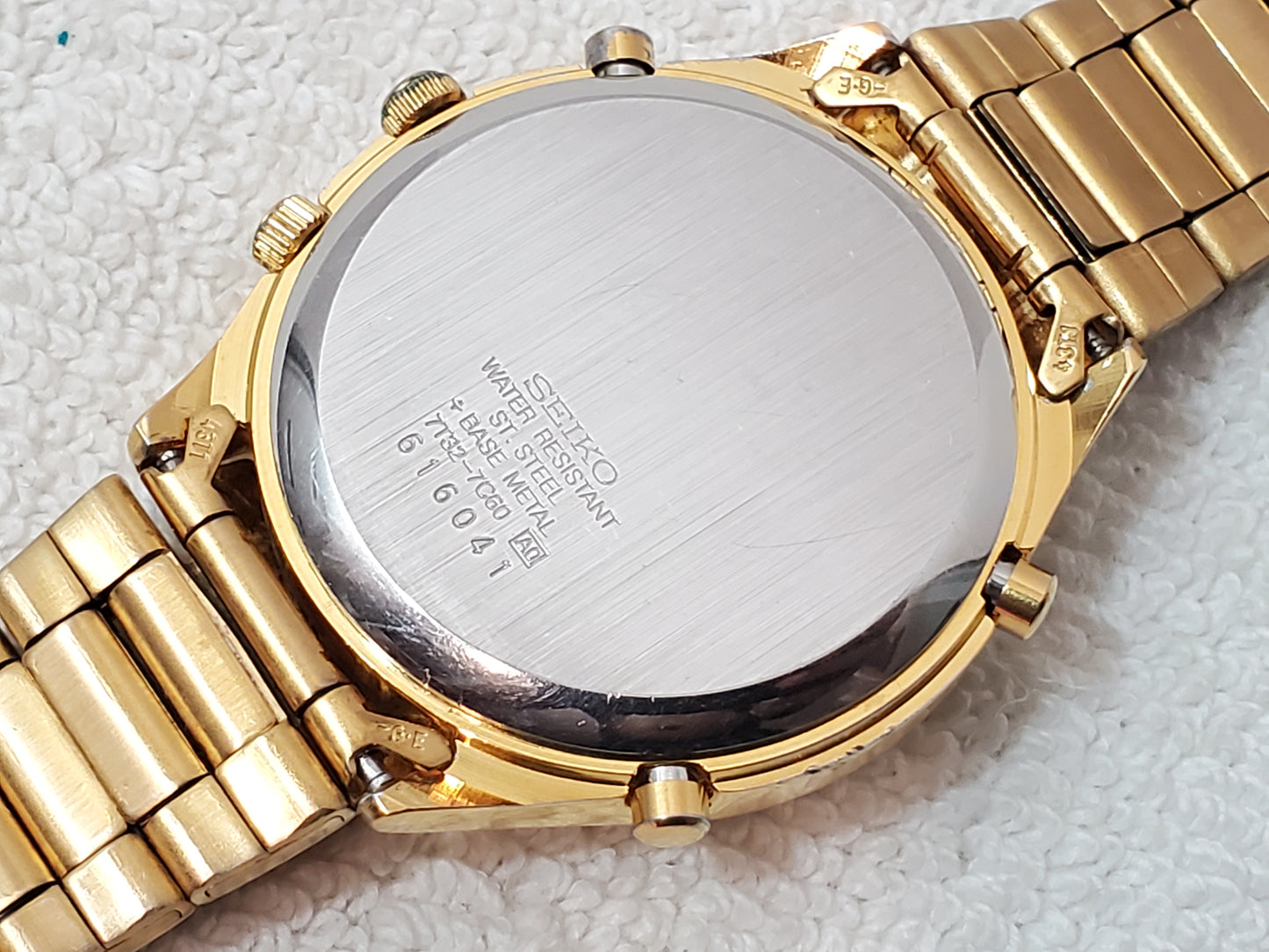 Seiko Men's Gold Tone Chronograph Date Alarm Quartz Watch Vintage