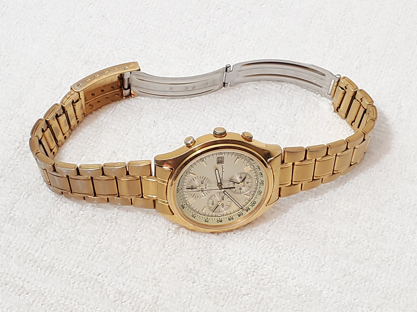 Seiko Men's Gold Tone Chronograph Date Alarm Quartz Watch Vintage