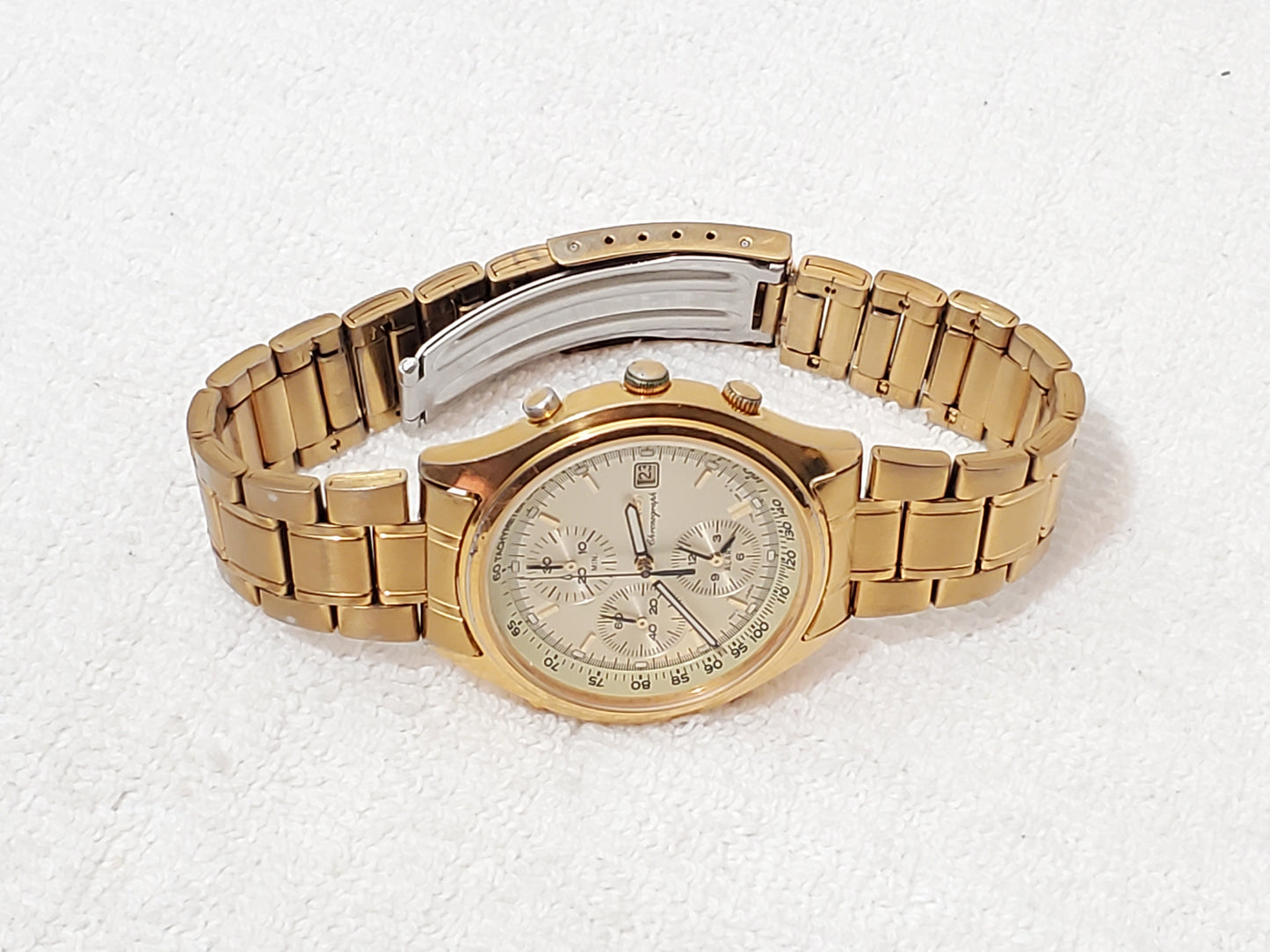 Seiko Men's Gold Tone Chronograph Date Alarm Quartz Watch Vintage