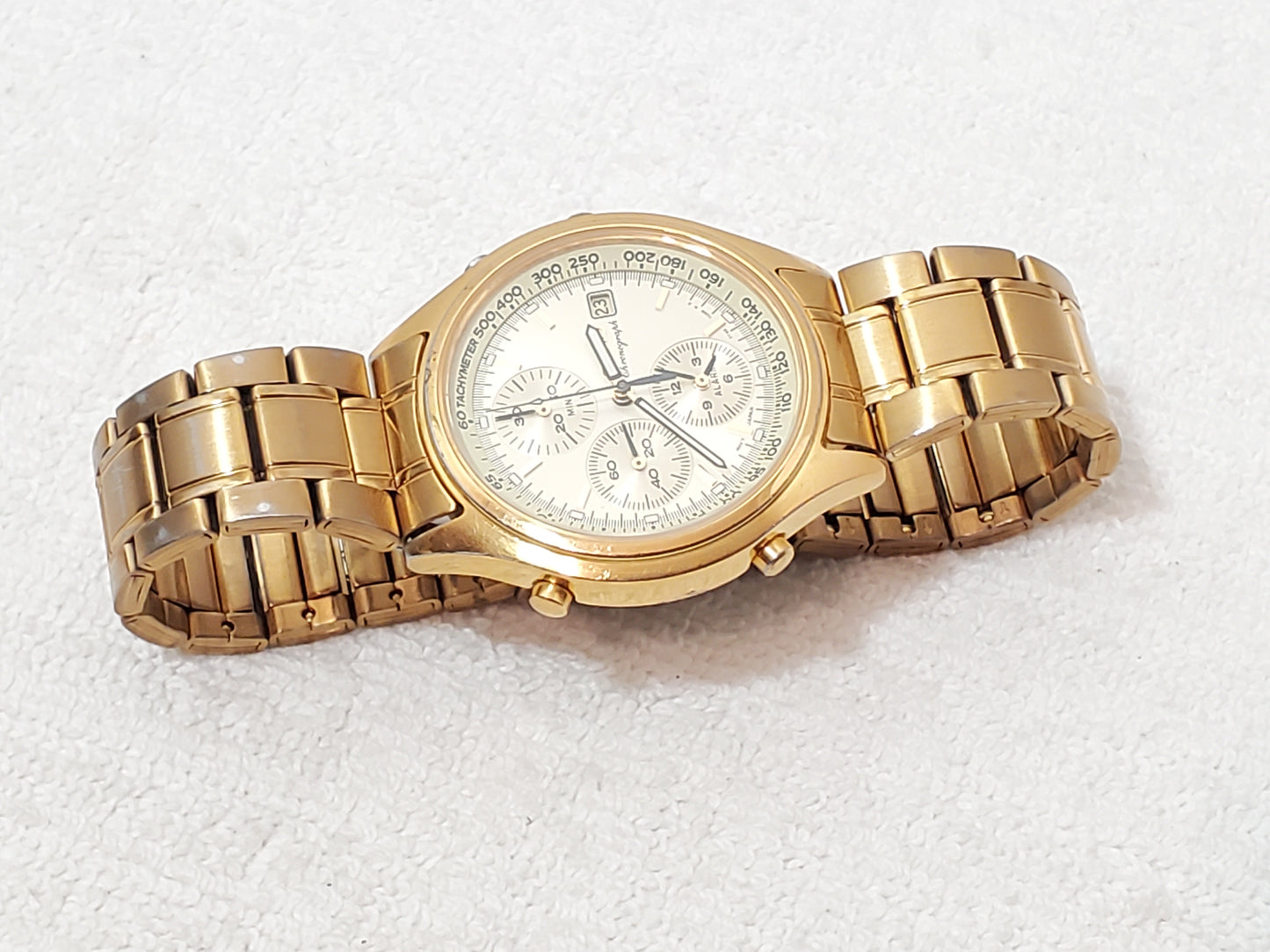 Seiko Men's Gold Tone Chronograph Date Alarm Quartz Watch Vintage