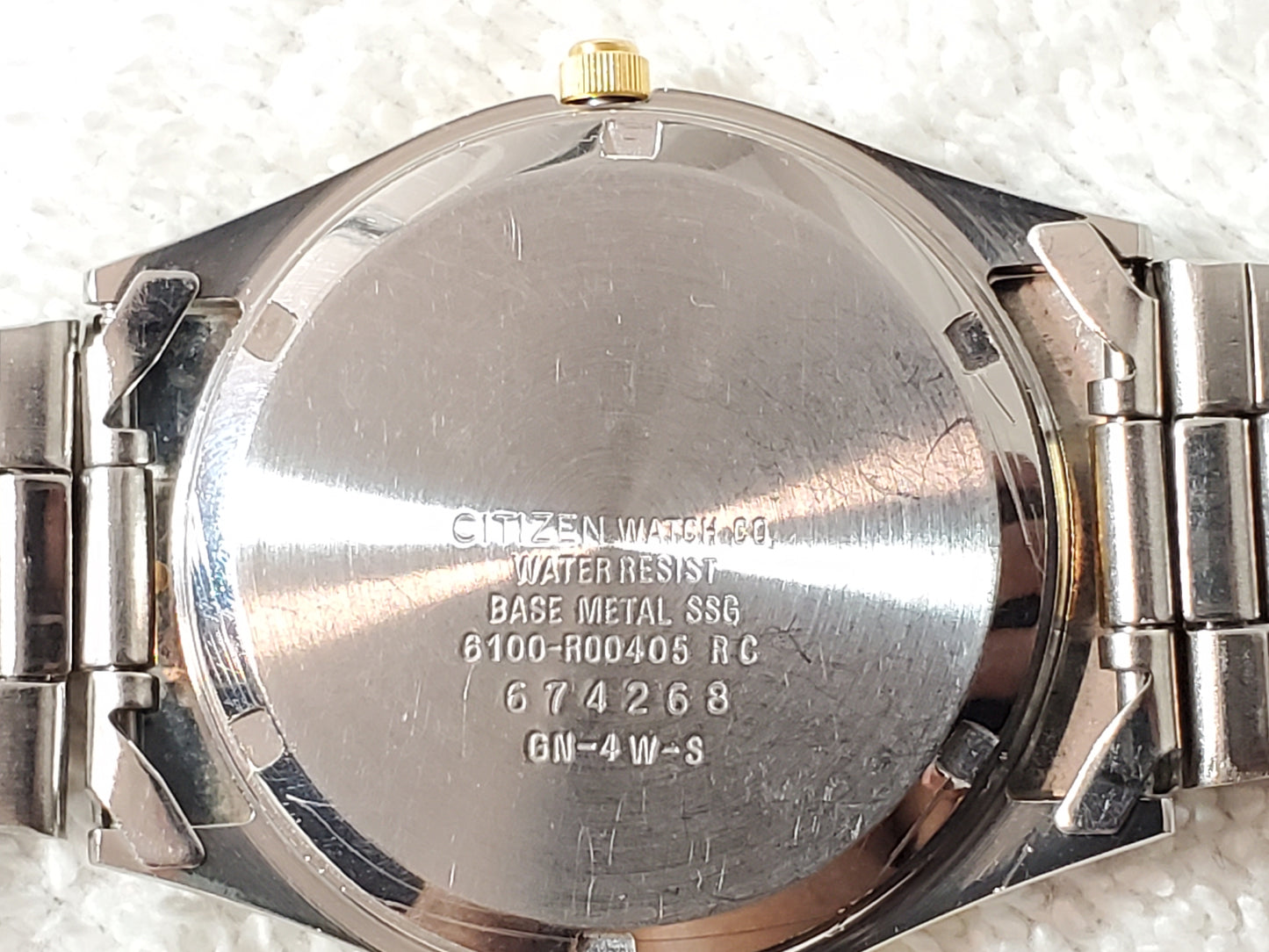 Vintage Citizen CQ Men Presidential Day Date Gold Tone Quartz Watch Black Dial