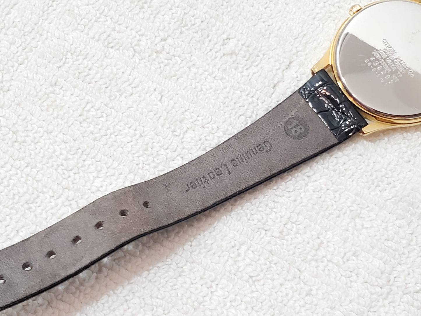 Vintage Citizen CQ Men's Silver Dial Gold Tone Plated Watch Black Leather Strap