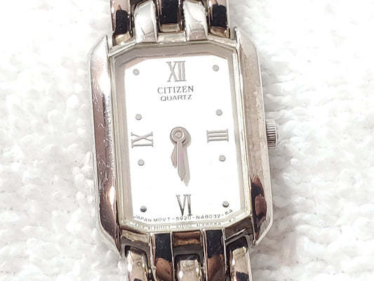 Vintage Citizen Tank Women's White Dial Stainless Steel Watch Roman Numerals