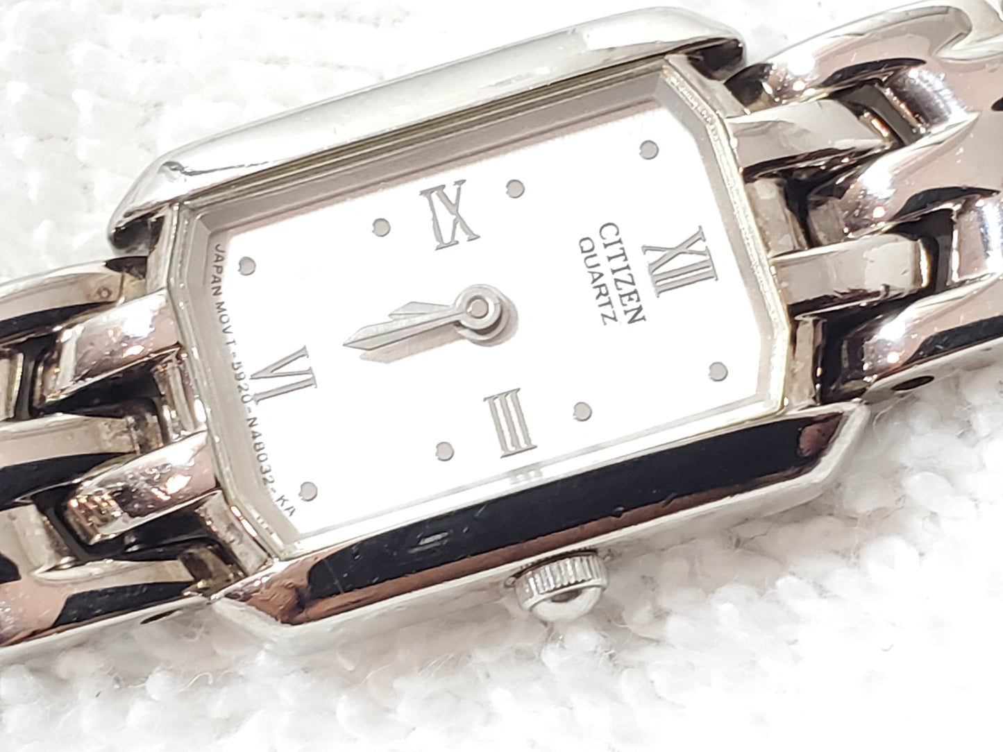 Vintage Citizen Tank Women's White Dial Stainless Steel Watch Roman Numerals