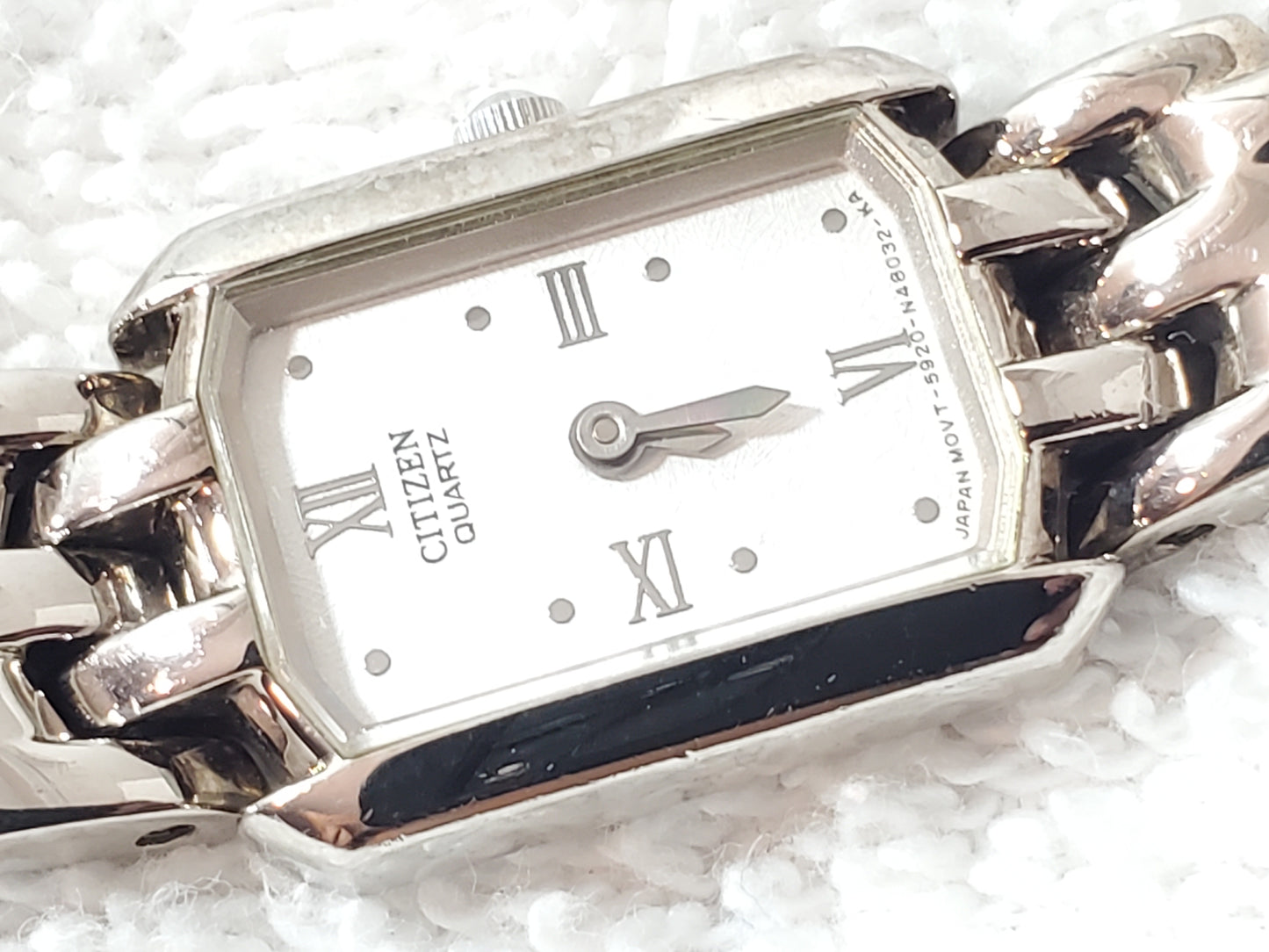 Vintage Citizen Tank Women's White Dial Stainless Steel Watch Roman Numerals