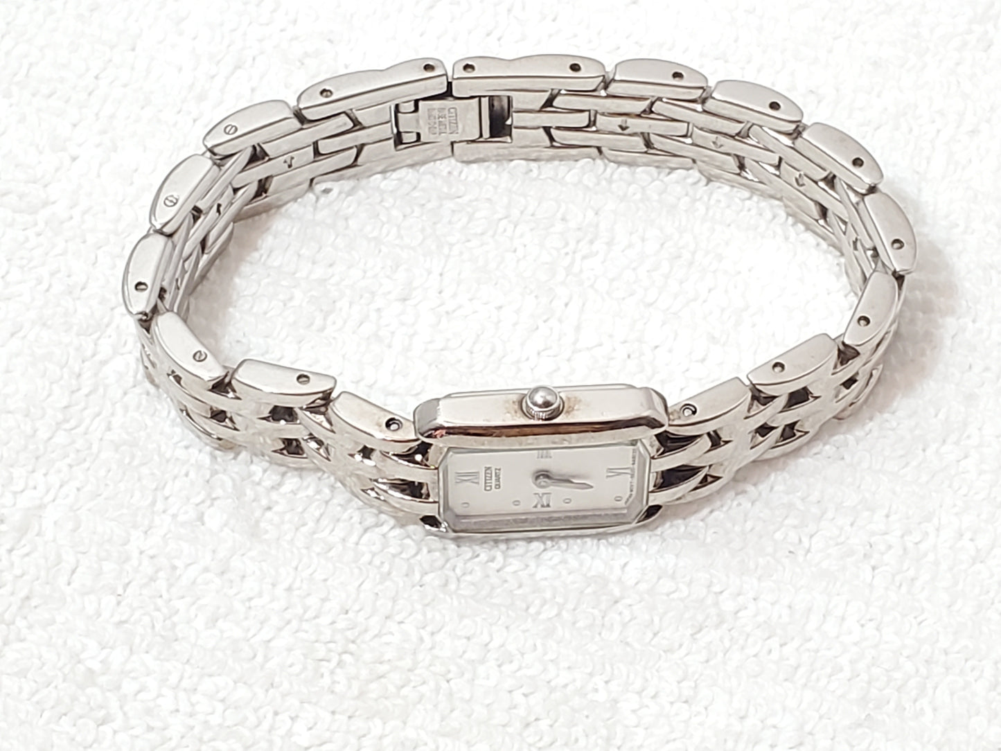 Vintage Citizen Tank Women's White Dial Stainless Steel Watch Roman Numerals