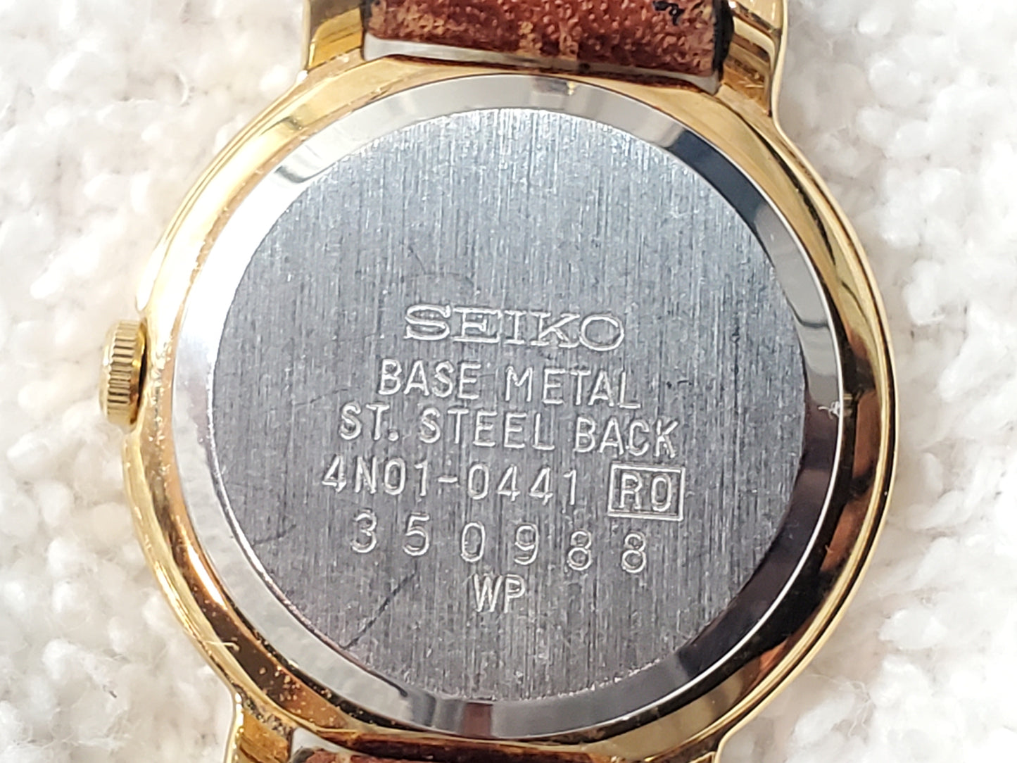 Seiko Vintage 1990's Women's Gold Plated Quartz Watch 4N01 Caliber Leather Band
