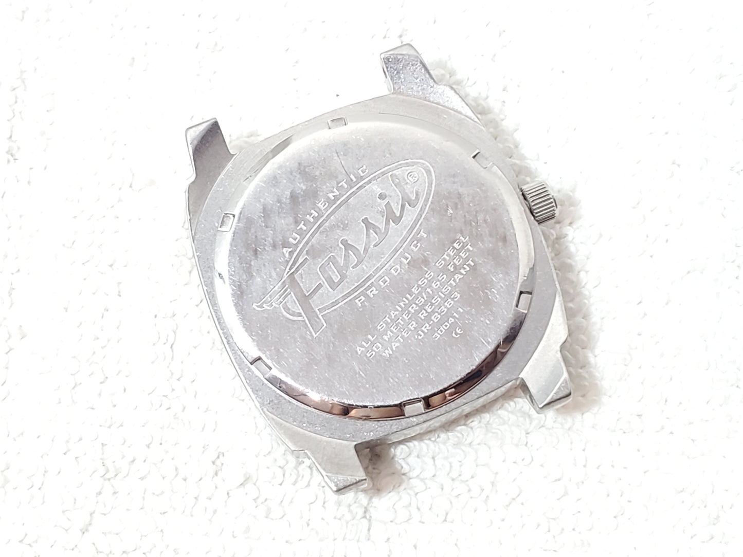 Vintage Fossil Men's Date Stainless Steel Quartz Watch Black Dial One Jewel